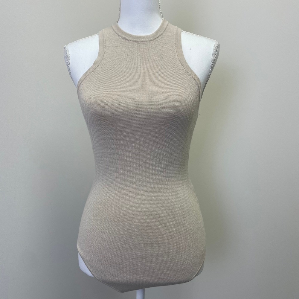 Abercrombie & Fitch Sweater Knit Racerback Bodysuit Tan Beige Medium